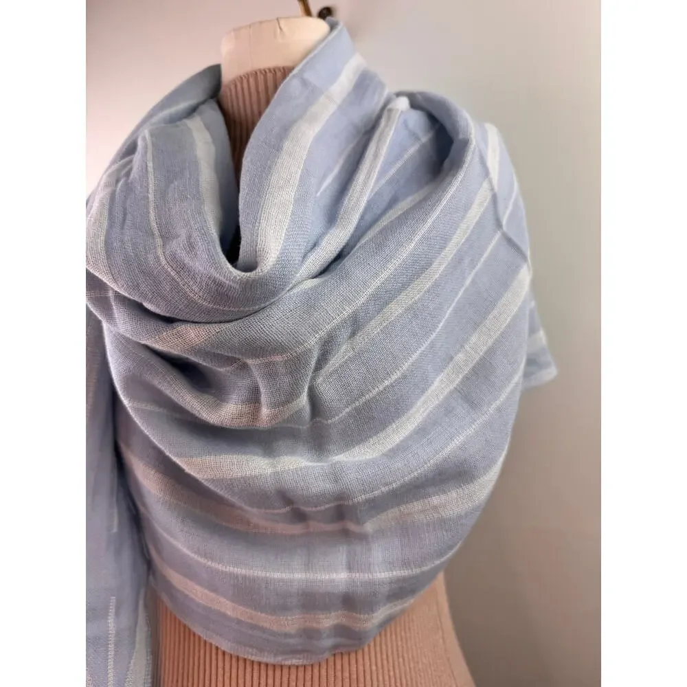Seed Heritage Blue White Rectangle Scarf/Shawl Cotton Striped Tassel Around Neck
